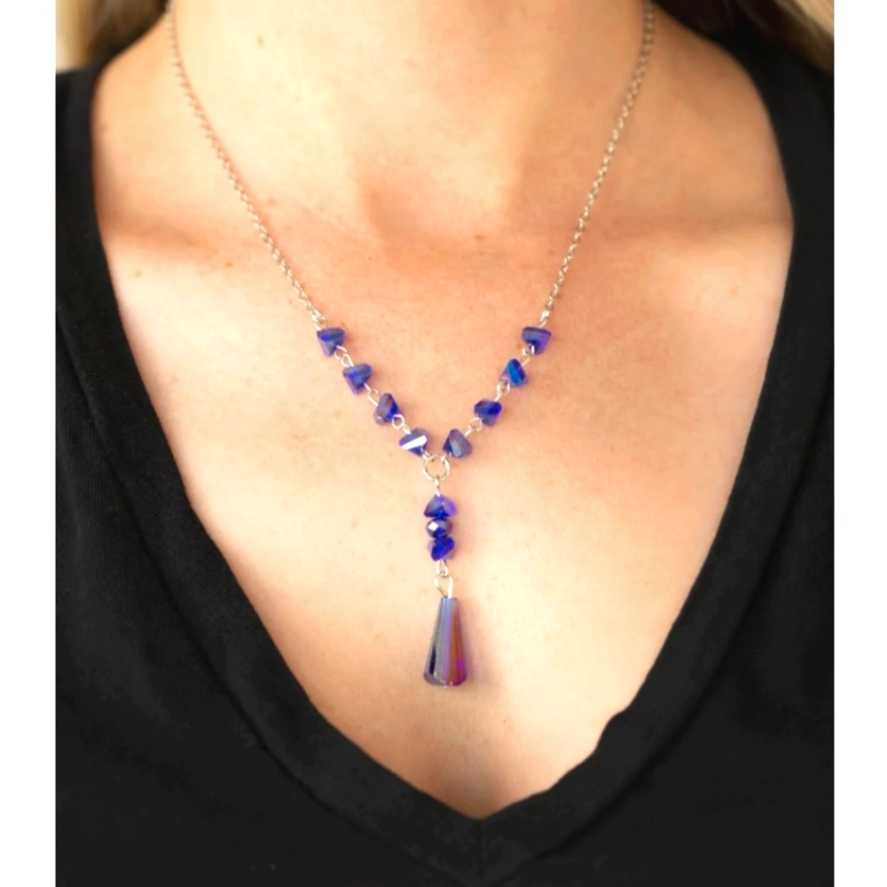 Blue Iridescent Necklace Earrings Holographic Set - Picture 13 of 17